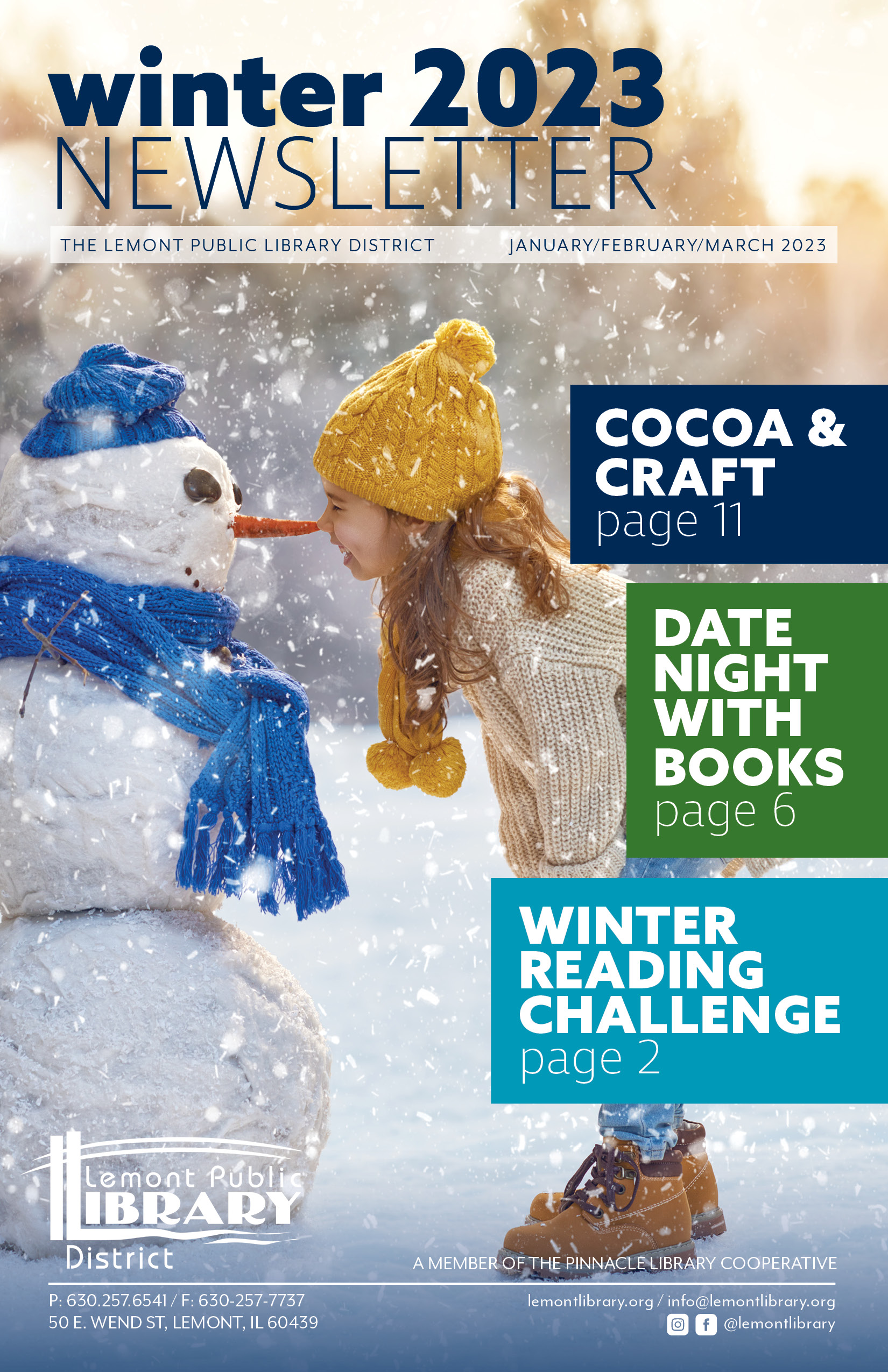 2023 Winter Newsletter Cover Image Little Girl Snowman
