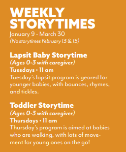 Days and times for weekly storytime programs
