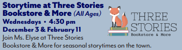 Storytime at Three Stories Bookstore & More description