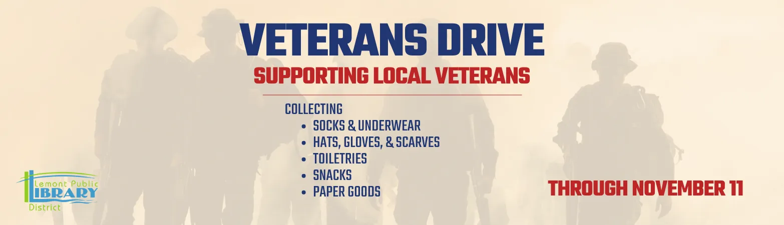 Collecting socks &amp; underwear, hats gloves and scarves, toiletries, snacks, and paper goods for local veterans through November 11th